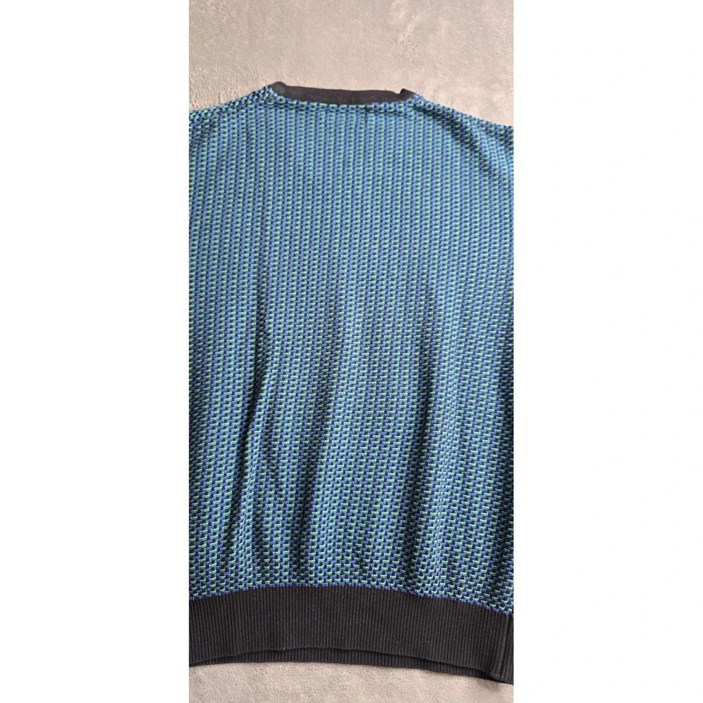 Vintage St Croix Sweater Mens Large Blue Green Geometric Long Sleeve Made In USA